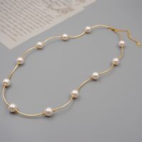 Wholesale Classic Style Solid Color Imitation Pearl Titanium Steel Copper Beaded Plating Gold Plated Necklace sku image 1