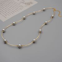 Wholesale Classic Style Solid Color Imitation Pearl Titanium Steel Copper Beaded Plating Gold Plated Necklace sku image 2