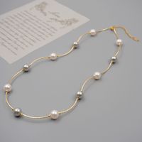 Wholesale Classic Style Solid Color Imitation Pearl Titanium Steel Copper Beaded Plating Gold Plated Necklace sku image 3