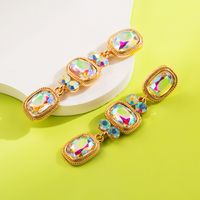 1 Pair Luxurious Shiny Round Rectangle Plating Inlay Alloy Rhinestones Glass Drop Earrings main image 4