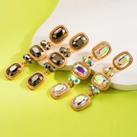 1 Pair Luxurious Shiny Round Rectangle Plating Inlay Alloy Rhinestones Glass Drop Earrings main image 1