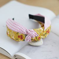 Korean Fashion Cute Floral Plaid Color Matching Wide-brimmed Fabric Knotted Headband sku image 2
