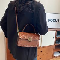 Women's Pu Leather Crocodile Vintage Style Classic Style Sewing Thread Metal Button Square Flip Cover Shoulder Bag main image 1
