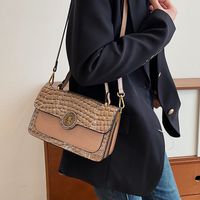 Women's Pu Leather Crocodile Vintage Style Classic Style Sewing Thread Metal Button Square Flip Cover Shoulder Bag sku image 3