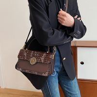 Women's Pu Leather Crocodile Vintage Style Classic Style Sewing Thread Metal Button Square Flip Cover Shoulder Bag sku image 7