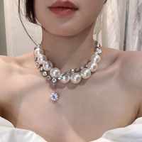 Elegante Forma De Corazón Perla De Imitación Aleación Con Cuentas Enchapado Embutido Diamantes De Imitación Perla Mujeres Collar Colgante sku image 72