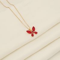 Wholesale IG Style Shiny Butterfly 304 Stainless Steel Inlay 18K Gold Plated Glass Pendant Necklace main image 7