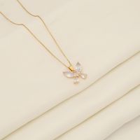Wholesale IG Style Shiny Butterfly 304 Stainless Steel Inlay 18K Gold Plated Glass Pendant Necklace main image 8