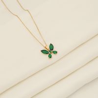Wholesale IG Style Shiny Butterfly 304 Stainless Steel Inlay 18K Gold Plated Glass Pendant Necklace main image 9