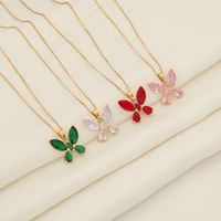 Wholesale IG Style Shiny Butterfly 304 Stainless Steel Inlay 18K Gold Plated Glass Pendant Necklace main image 1