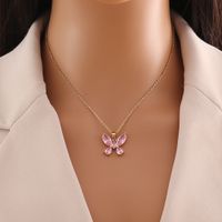 Wholesale IG Style Shiny Butterfly 304 Stainless Steel Inlay 18K Gold Plated Glass Pendant Necklace sku image 1