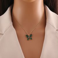 Wholesale IG Style Shiny Butterfly 304 Stainless Steel Inlay 18K Gold Plated Glass Pendant Necklace sku image 3