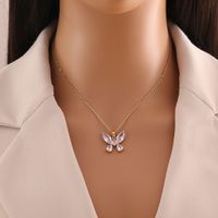 Wholesale IG Style Shiny Butterfly 304 Stainless Steel Inlay 18K Gold Plated Glass Pendant Necklace main image 6