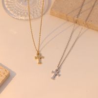 Stainless Steel Vintage Style Simple Style Cross Plating Inlay Zircon Pendant Necklace main image 1