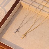 Stainless Steel Vintage Style Simple Style Cross Plating Inlay Zircon Pendant Necklace main image 4