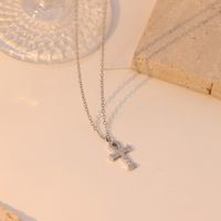 Stainless Steel Vintage Style Simple Style Cross Plating Inlay Zircon Pendant Necklace sku image 2