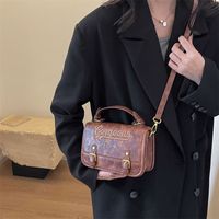 Women's Pu Leather Solid Color Classic Style Sewing Thread Square Flip Cover Shoulder Bag sku image 2