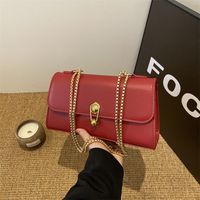Women's Pu Leather Solid Color Vintage Style Classic Style Square Flip Cover Shoulder Bag main image 5