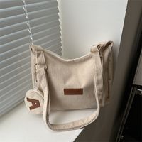 Women's Corduroy Solid Color Classic Style Square Zipper Shoulder Bag main image 3