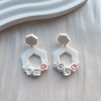 1 Pair Pastoral Rose Flower Plating Soft Clay 14k Gold Plated Drop Earrings sku image 4
