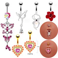 1 Piece Belly Rings Sexy Heart Shape Flower Butterfly Stainless Steel Alloy Plating Inlay Rhinestones Beads White Gold Plated Gold Plated main image 1