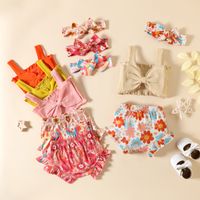 Simple Style Solid Color Flower Cotton Baby Clothing Sets main image 1