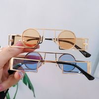 Hip-Hop Punk Geometric Solid Color Pc Round Frame Full Frame Women's Sunglasses main image 4
