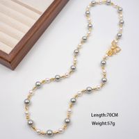 Retro Artistic Butterfly Imitation Pearl Copper Beaded Plating Gold Plated Necklace main image 2