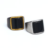 Nordic Style Hip-Hop Punk Square Titanium Steel Inlay Gem 18K Gold Plated Men's Rings main image 1