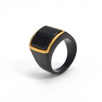 Nordic Style Hip-Hop Punk Square Titanium Steel Inlay Gem 18K Gold Plated Men's Rings main image 4