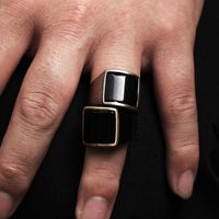 Nordic Style Hip-Hop Punk Square Titanium Steel Inlay Gem 18K Gold Plated Men's Rings main image 3