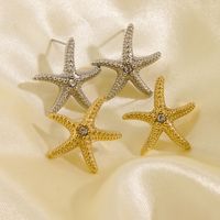 1 Pair Casual Sweet Starfish Inlay 304 Stainless Steel Zircon 18K Gold Plated Drop Earrings Ear Studs main image 5