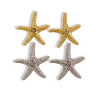 1 Pair Tropical Simple Style Starfish Plating Inlay 304 Stainless Steel Zircon 14K Gold Plated Ear Studs main image 3