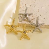 1 Pair Tropical Simple Style Starfish Plating Inlay 304 Stainless Steel Zircon 14K Gold Plated Ear Studs main image 6