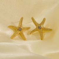 1 Pair Tropical Simple Style Starfish Plating Inlay 304 Stainless Steel Zircon 14K Gold Plated Ear Studs main image 4