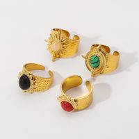 Stainless Steel Vintage Style Modern Style Simple Style Round Inlay Resin Open Rings main image 1