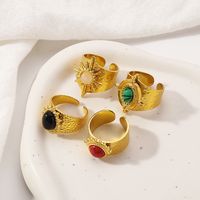 Stainless Steel Vintage Style Modern Style Simple Style Round Inlay Resin Open Rings main image 4