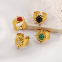 Stainless Steel Vintage Style Modern Style Simple Style Round Inlay Resin Open Rings main image 3
