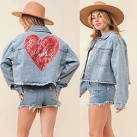Women's Casual Streetwear Heart Shape Solid Color Single Breasted Coat Denim Jacket main image 1