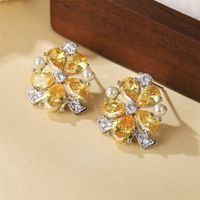1 Pair Elegant Flower Plating Inlay Copper Zircon Silver Plated Ear Studs main image 3