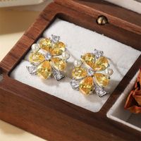 1 Pair Elegant Flower Plating Inlay Copper Zircon Silver Plated Ear Studs main image 4