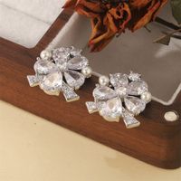 1 Pair Elegant Flower Plating Inlay Copper Zircon Silver Plated Ear Studs main image 6