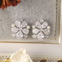 1 Pair Elegant Flower Plating Inlay Copper Zircon Silver Plated Ear Studs main image 5