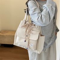 Women's Canvas Solid Color Classic Style Sewing Thread Square Magnetic Buckle Shoulder Bag sku image 1