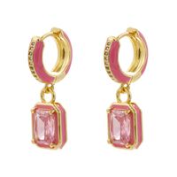 1 Pair IG Style Casual Simple Style Square Enamel Plating Inlay Brass Zircon Drop Earrings sku image 2