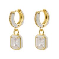 1 Pair IG Style Casual Simple Style Square Enamel Plating Inlay Brass Zircon Drop Earrings main image 4