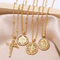 Simple Style Cross Copper Plating Inlay Zircon 18k Gold Plated Pendant Necklace main image 1