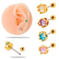 1 Piece Vintage Style Cool Style Round Plating Inlay Copper Artificial Gemstones 18k Gold Plated Ear Studs main image 1
