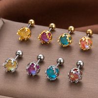 1 Piece Vintage Style Cool Style Round Plating Inlay Copper Artificial Gemstones 18k Gold Plated Ear Studs main image 2