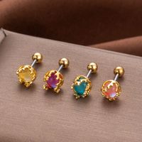 1 Piece Vintage Style Cool Style Round Plating Inlay Copper Artificial Gemstones 18k Gold Plated Ear Studs main image 4